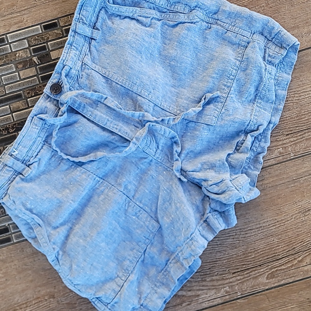 Madewell Pull-On 100% Linen Drawstring Shorts Chambray Size M NU669